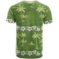 Olive Green Hawaii Palm Tree Hibiscus T Shirt Fantasy Summer Vibe