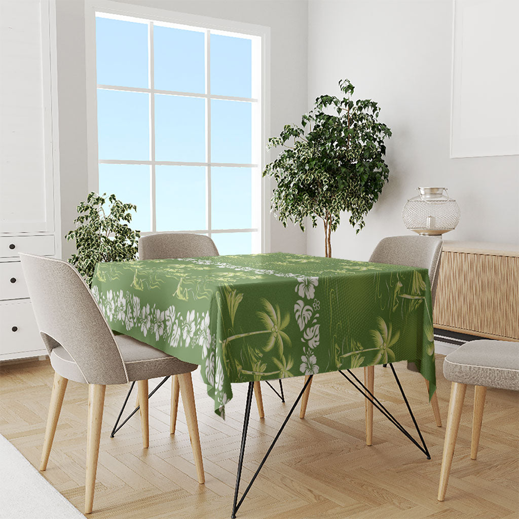 Olive Green Hawaii Palm Tree Hibiscus Tablecloth Fantasy Summer Vibe