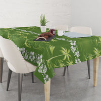 Olive Green Hawaii Palm Tree Hibiscus Tablecloth Fantasy Summer Vibe