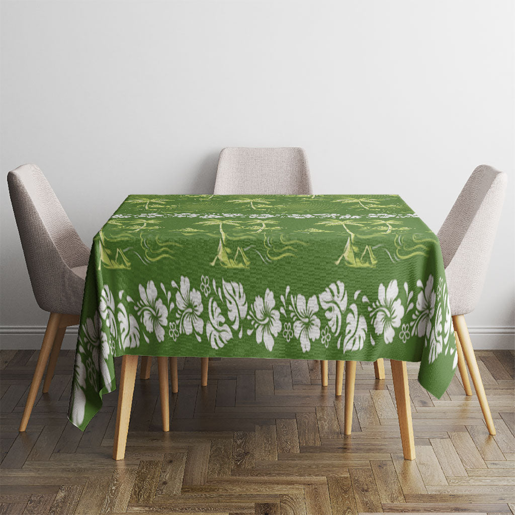 Olive Green Hawaii Palm Tree Hibiscus Tablecloth Fantasy Summer Vibe