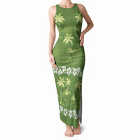 Olive Green Hawaii Palm Tree Hibiscus Tank Maxi Dress Fantasy Summer Vibe
