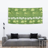 Olive Green Hawaii Palm Tree Hibiscus Tapestry Fantasy Summer Vibe