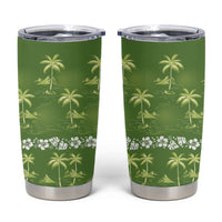 Olive Green Hawaii Palm Tree Hibiscus Tumbler Cup Fantasy Summer Vibe