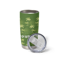 Olive Green Hawaii Palm Tree Hibiscus Tumbler Cup Fantasy Summer Vibe