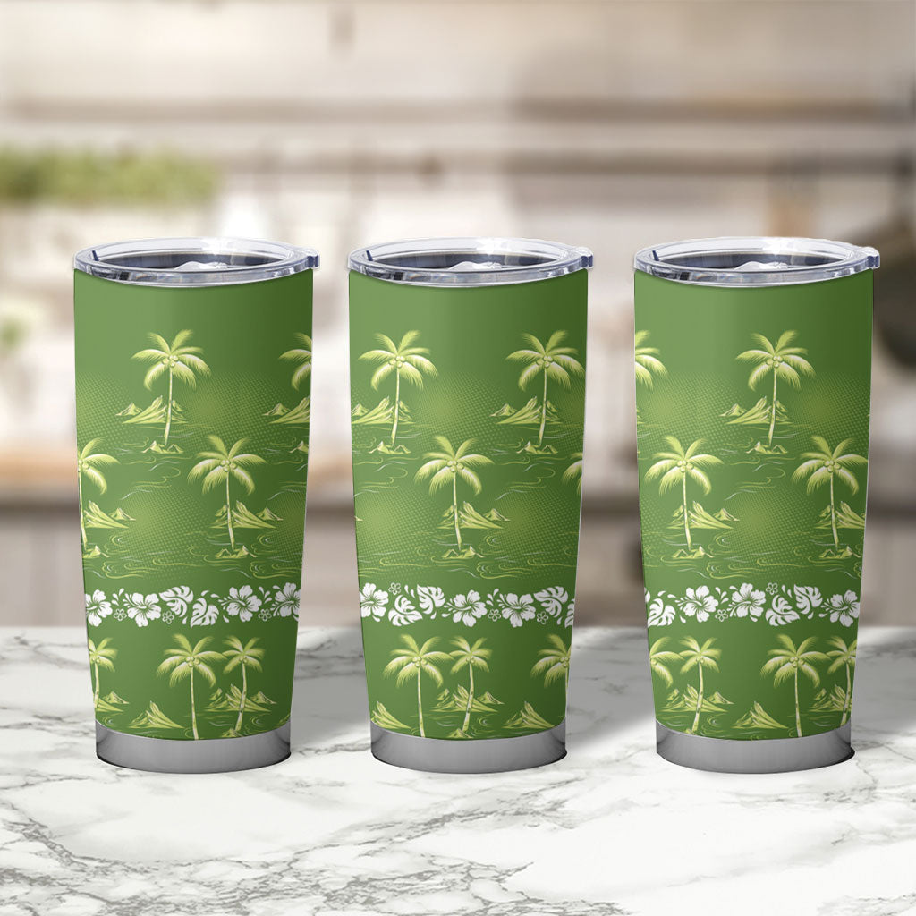Olive Green Hawaii Palm Tree Hibiscus Tumbler Cup Fantasy Summer Vibe