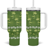Olive Green Hawaii Palm Tree Hibiscus Tumbler With Handle Fantasy Summer Vibe