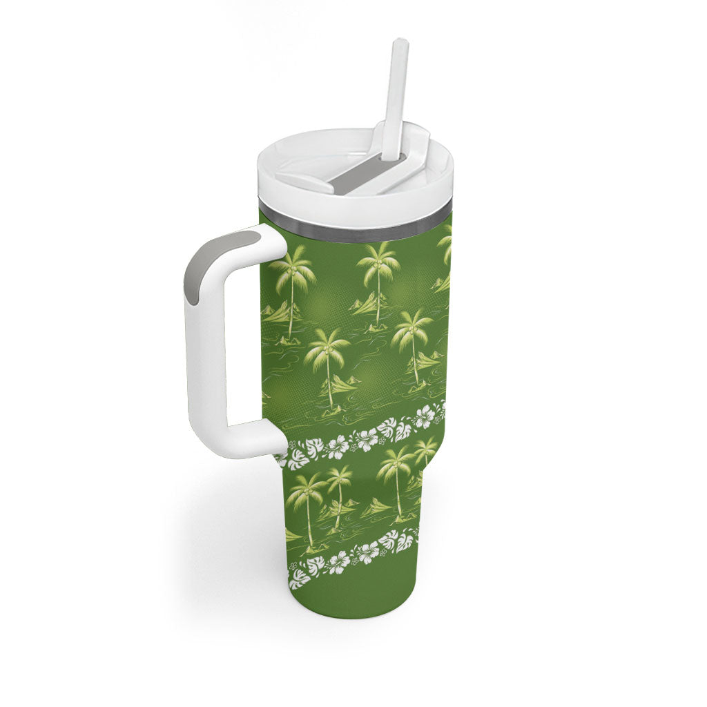 Olive Green Hawaii Palm Tree Hibiscus Tumbler With Handle Fantasy Summer Vibe