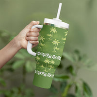 Olive Green Hawaii Palm Tree Hibiscus Tumbler With Handle Fantasy Summer Vibe