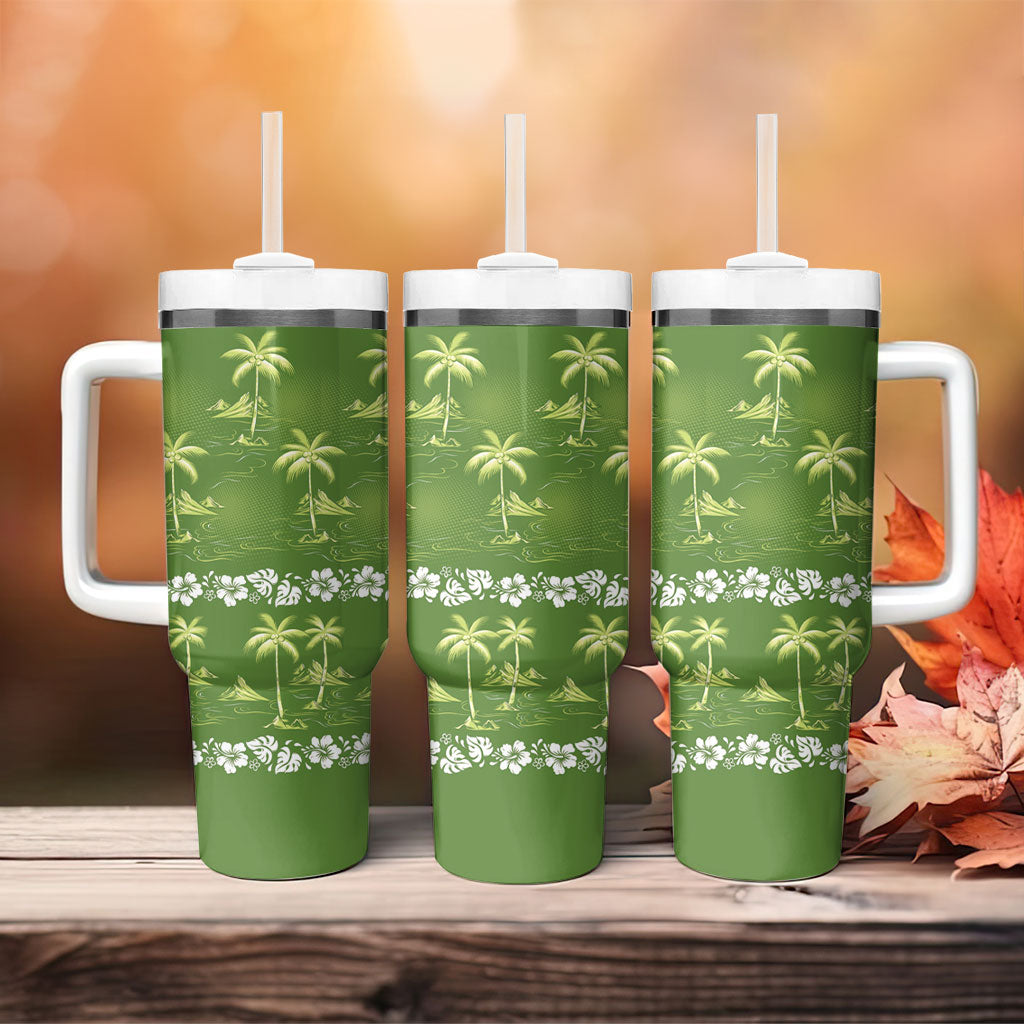 Olive Green Hawaii Palm Tree Hibiscus Tumbler With Handle Fantasy Summer Vibe