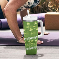 Olive Green Hawaii Palm Tree Hibiscus Tumbler With Handle Fantasy Summer Vibe