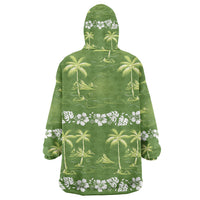 Olive Green Hawaii Palm Tree Hibiscus Wearable Blanket Hoodie Fantasy Summer Vibe