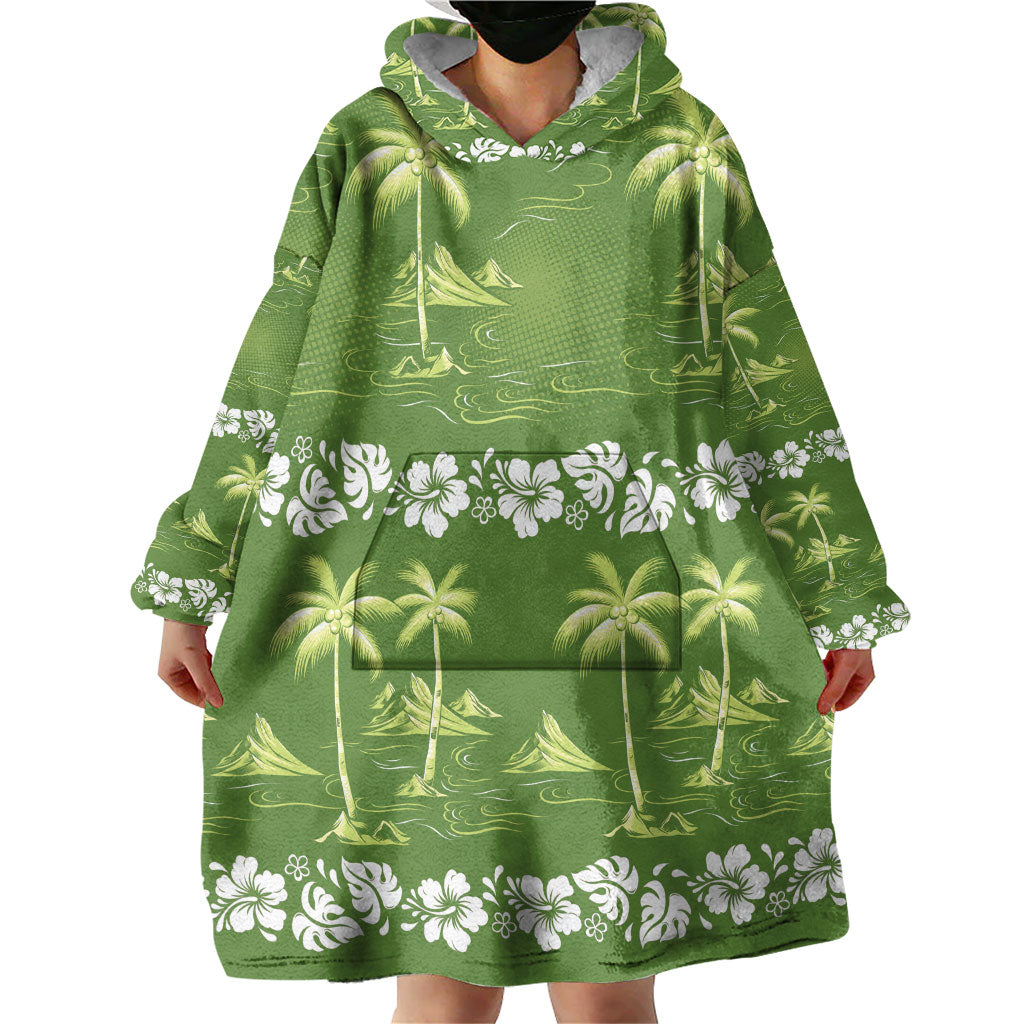 Olive Green Hawaii Palm Tree Hibiscus Wearable Blanket Hoodie Fantasy Summer Vibe