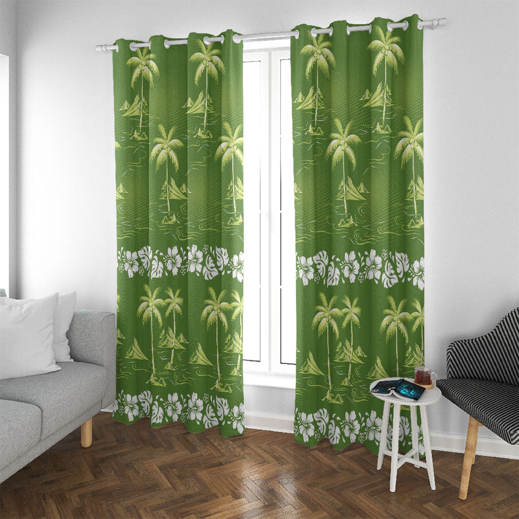 Olive Green Hawaii Palm Tree Hibiscus Window Curtain Fantasy Summer Vibe