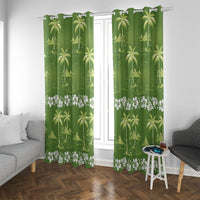 Olive Green Hawaii Palm Tree Hibiscus Window Curtain Fantasy Summer Vibe
