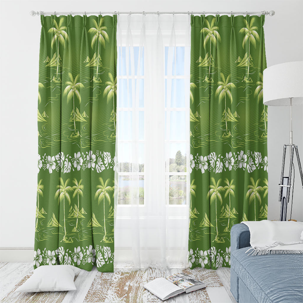 Olive Green Hawaii Palm Tree Hibiscus Window Curtain Fantasy Summer Vibe