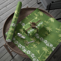 Olive Green Hawaii Palm Tree Hibiscus Wrapping Paper Fantasy Summer Vibe