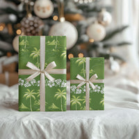 Olive Green Hawaii Palm Tree Hibiscus Wrapping Paper Fantasy Summer Vibe