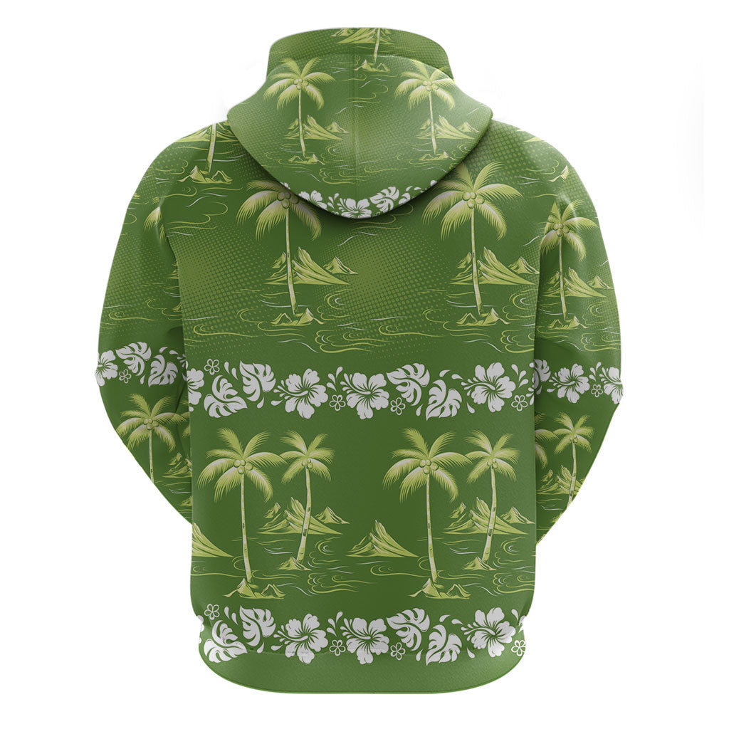 Olive Green Hawaii Palm Tree Hibiscus Zip Hoodie Fantasy Summer Vibe