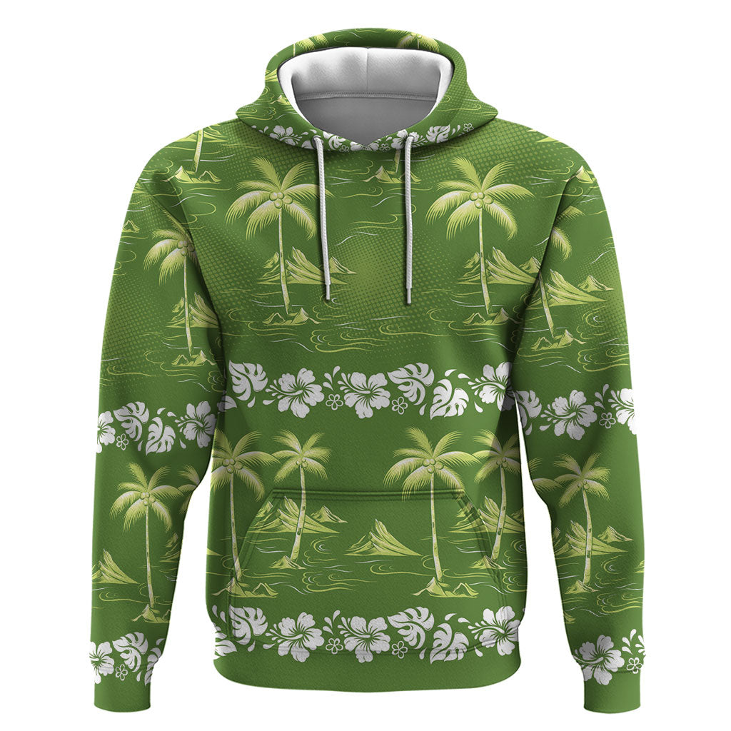 Olive Green Hawaii Palm Tree Hibiscus Zip Hoodie Fantasy Summer Vibe