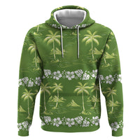 Olive Green Hawaii Palm Tree Hibiscus Zip Hoodie Fantasy Summer Vibe