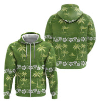 Olive Green Hawaii Palm Tree Hibiscus Zip Hoodie Fantasy Summer Vibe