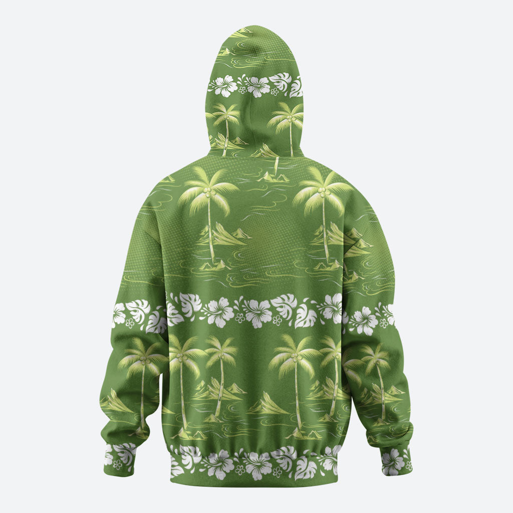 Olive Green Hawaii Palm Tree Hibiscus Zip Hoodie Fantasy Summer Vibe