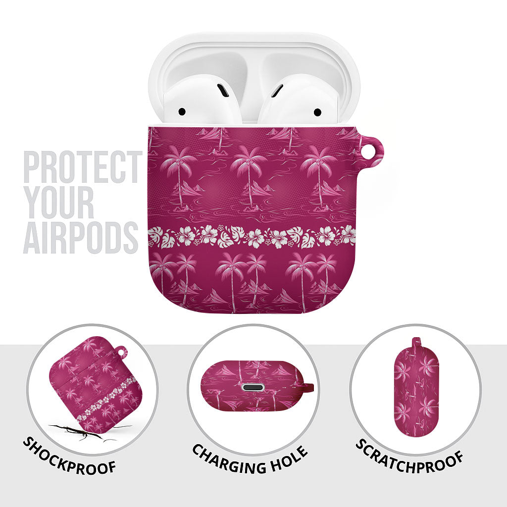 Pink Hawaii Palm Tree Hibiscus AirPods Case Fantasy Summer Vibe