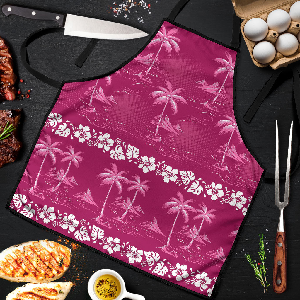Pink Hawaii Palm Tree Hibiscus Apron Fantasy Summer Vibe
