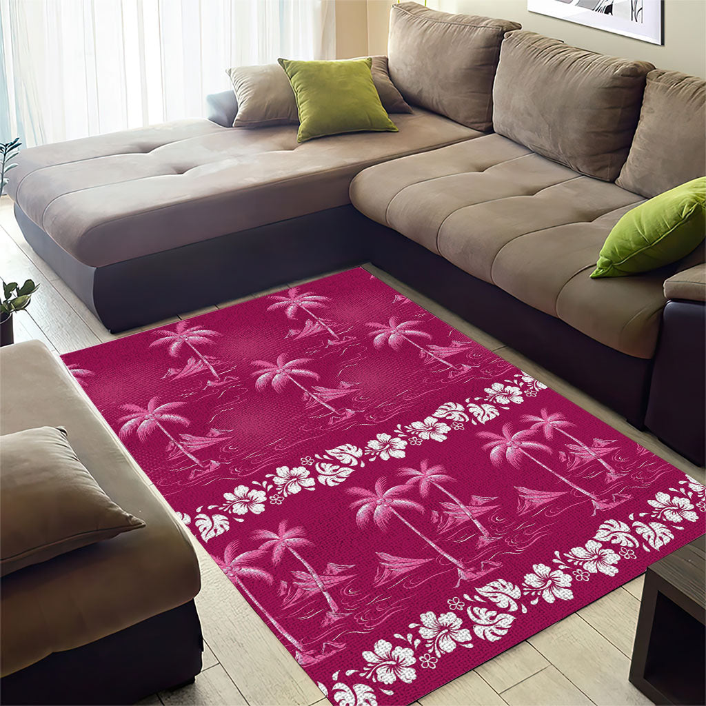 Pink Hawaii Palm Tree Hibiscus Area Rug Fantasy Summer Vibe