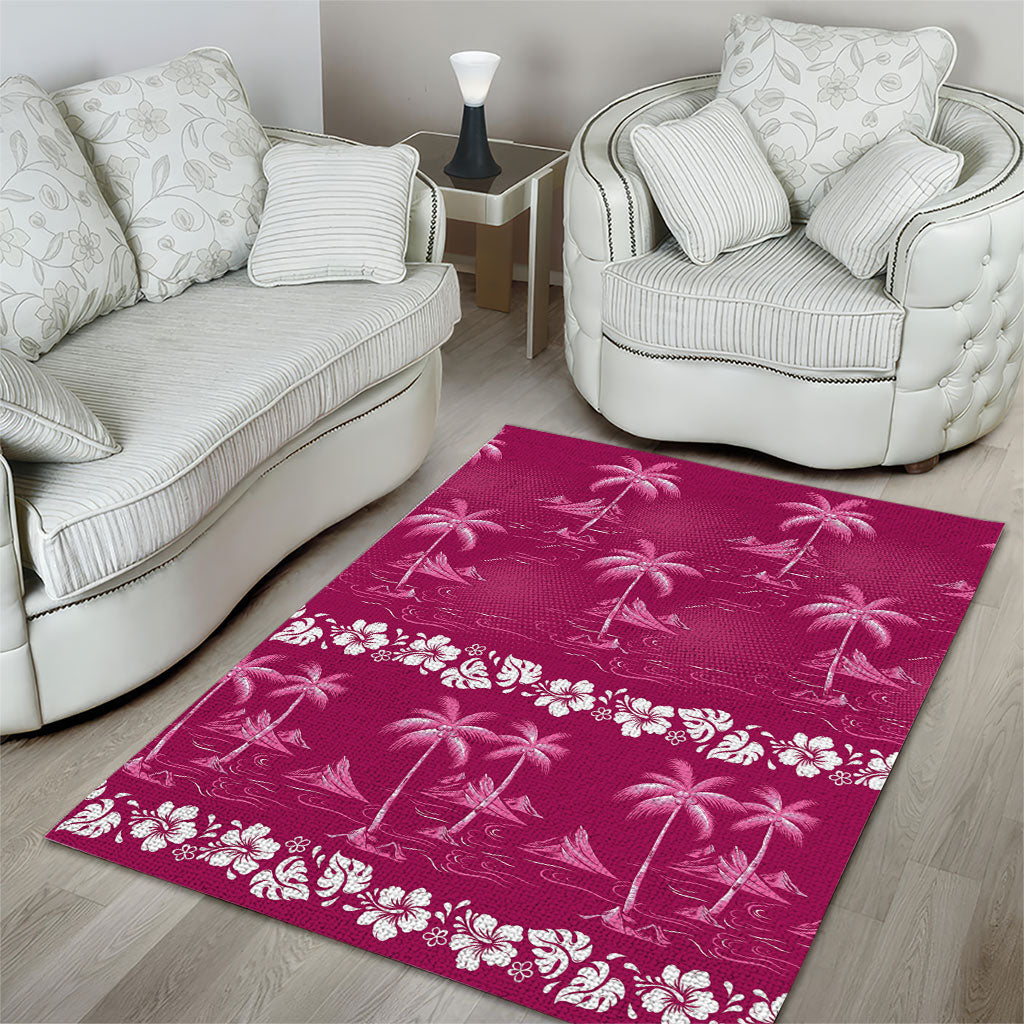 Pink Hawaii Palm Tree Hibiscus Area Rug Fantasy Summer Vibe