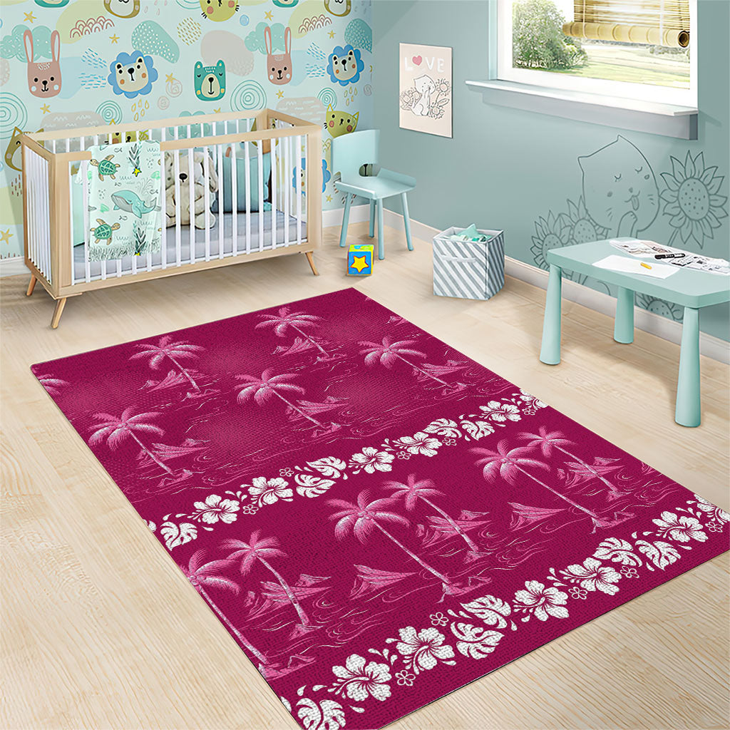 Pink Hawaii Palm Tree Hibiscus Area Rug Fantasy Summer Vibe