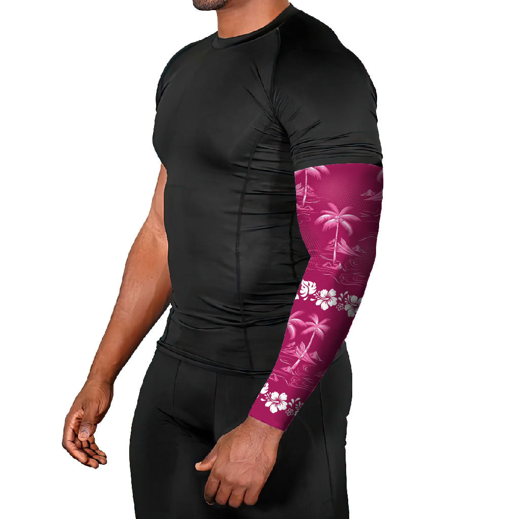 Pink Hawaii Palm Tree Hibiscus Arm Sleeves Fantasy Summer Vibe
