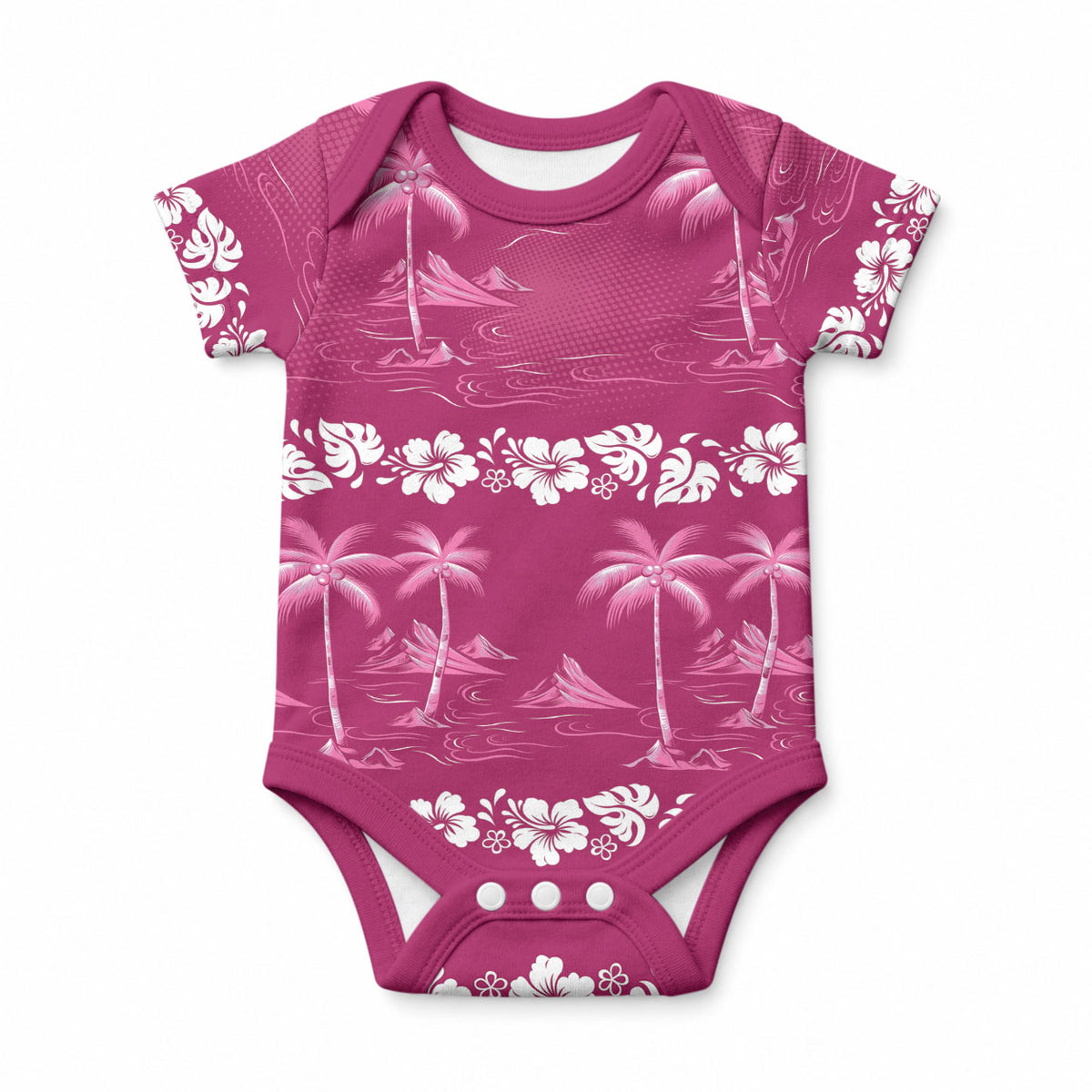 Pink Hawaii Palm Tree Hibiscus Baby Onesie Fantasy Summer Vibe