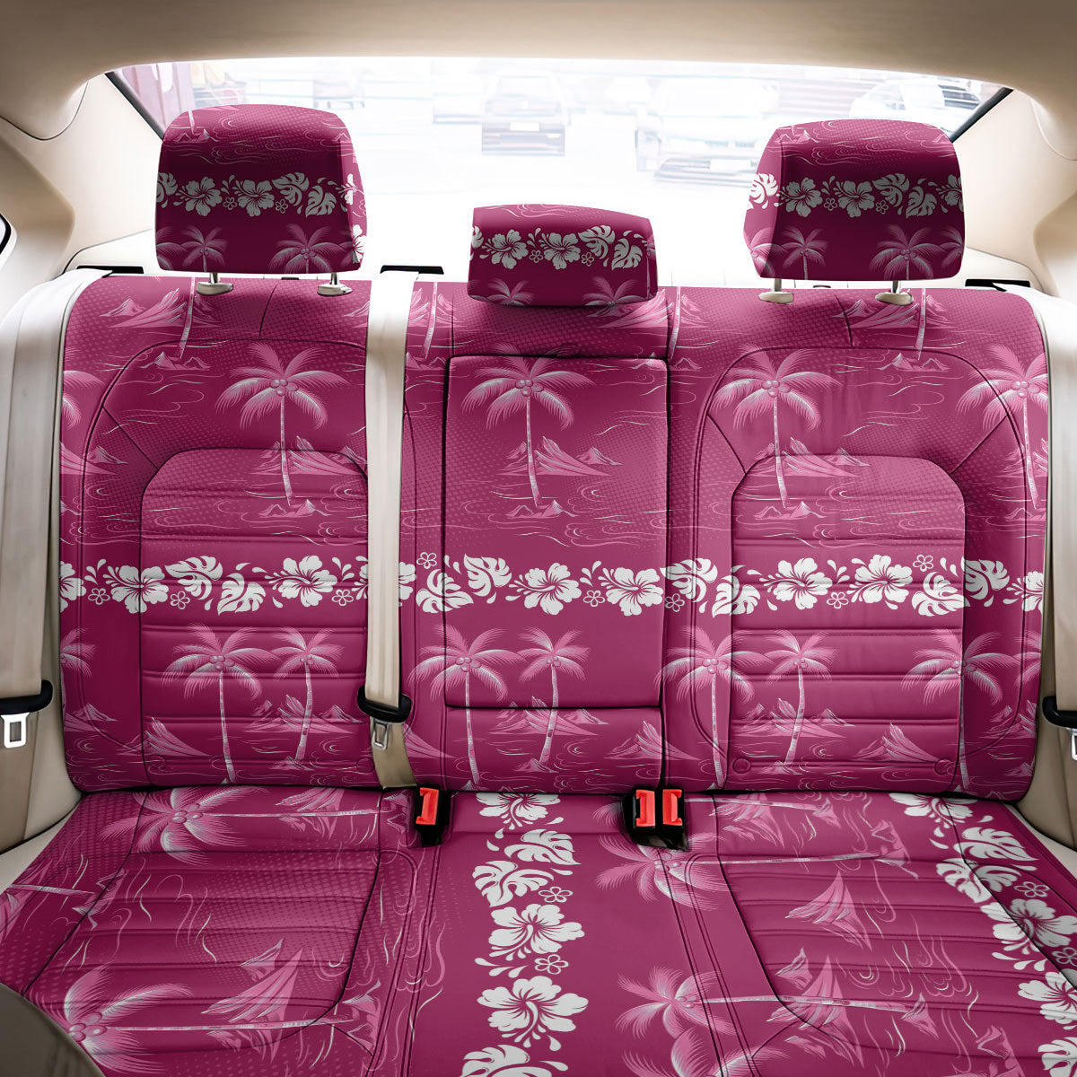 Pink Hawaii Palm Tree Hibiscus Back Car Seat Cover Fantasy Summer Vibe