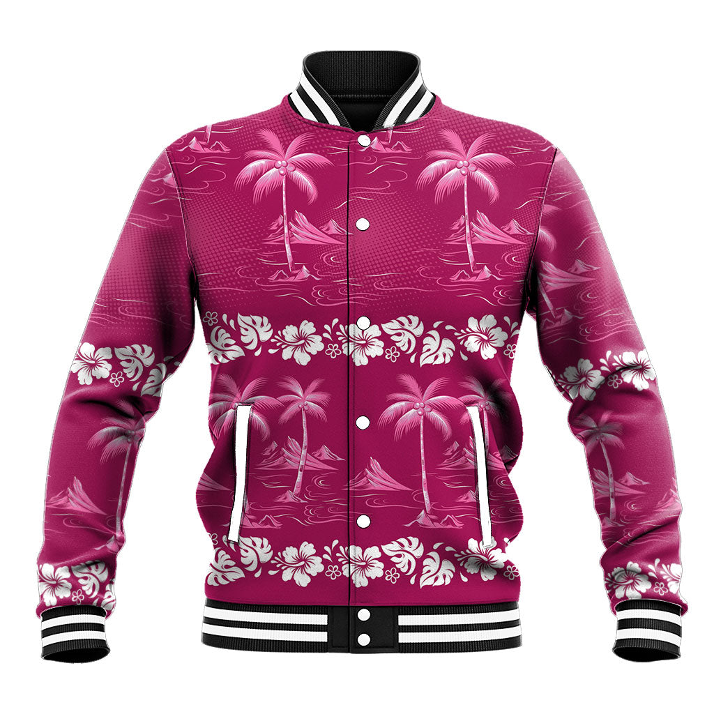 Pink Hawaii Palm Tree Hibiscus Baseball Jacket Fantasy Summer Vibe