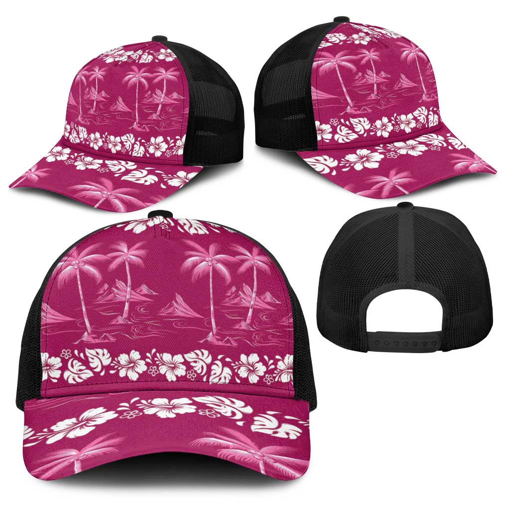 Pink Hawaii Palm Tree Hibiscus Baseball Net Cap Fantasy Summer Vibe