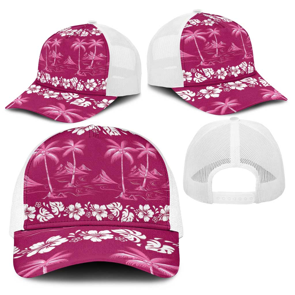 Pink Hawaii Palm Tree Hibiscus Baseball Net Cap Fantasy Summer Vibe