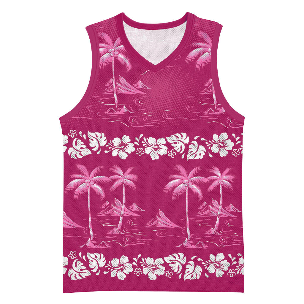 Pink Hawaii Palm Tree Hibiscus Basketball Jersey Fantasy Summer Vibe