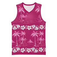 Pink Hawaii Palm Tree Hibiscus Basketball Jersey Fantasy Summer Vibe