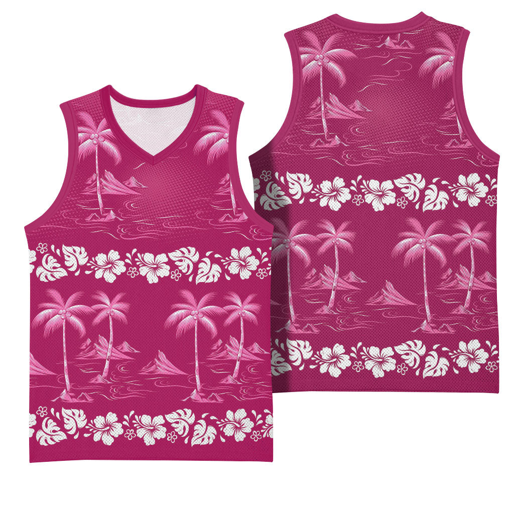 Pink Hawaii Palm Tree Hibiscus Basketball Jersey Fantasy Summer Vibe