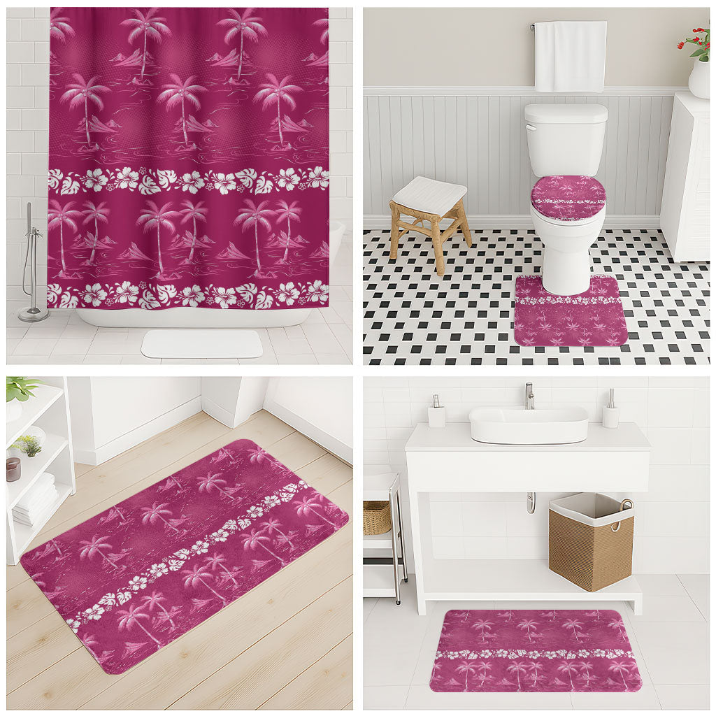 Pink Hawaii Palm Tree Hibiscus Bathroom Set Fantasy Summer Vibe