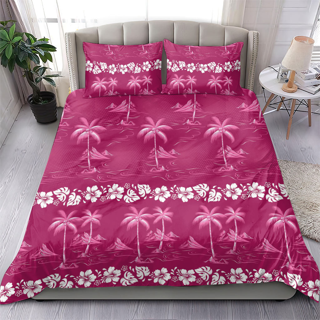 Pink Hawaii Palm Tree Hibiscus Bedding Set Fantasy Summer Vibe