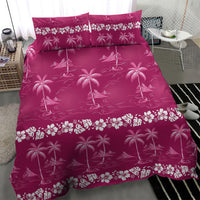 Pink Hawaii Palm Tree Hibiscus Bedding Set Fantasy Summer Vibe