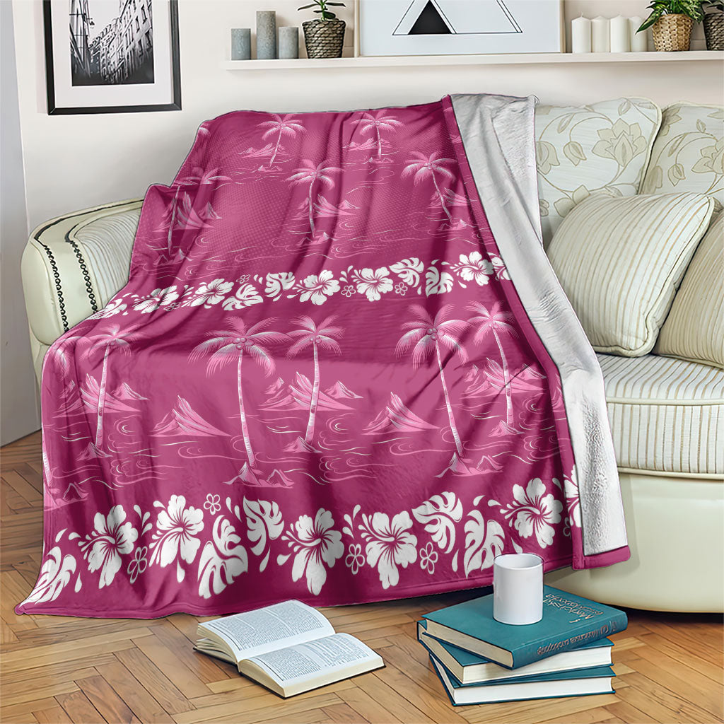 Pink Hawaii Palm Tree Hibiscus Blanket Fantasy Summer Vibe