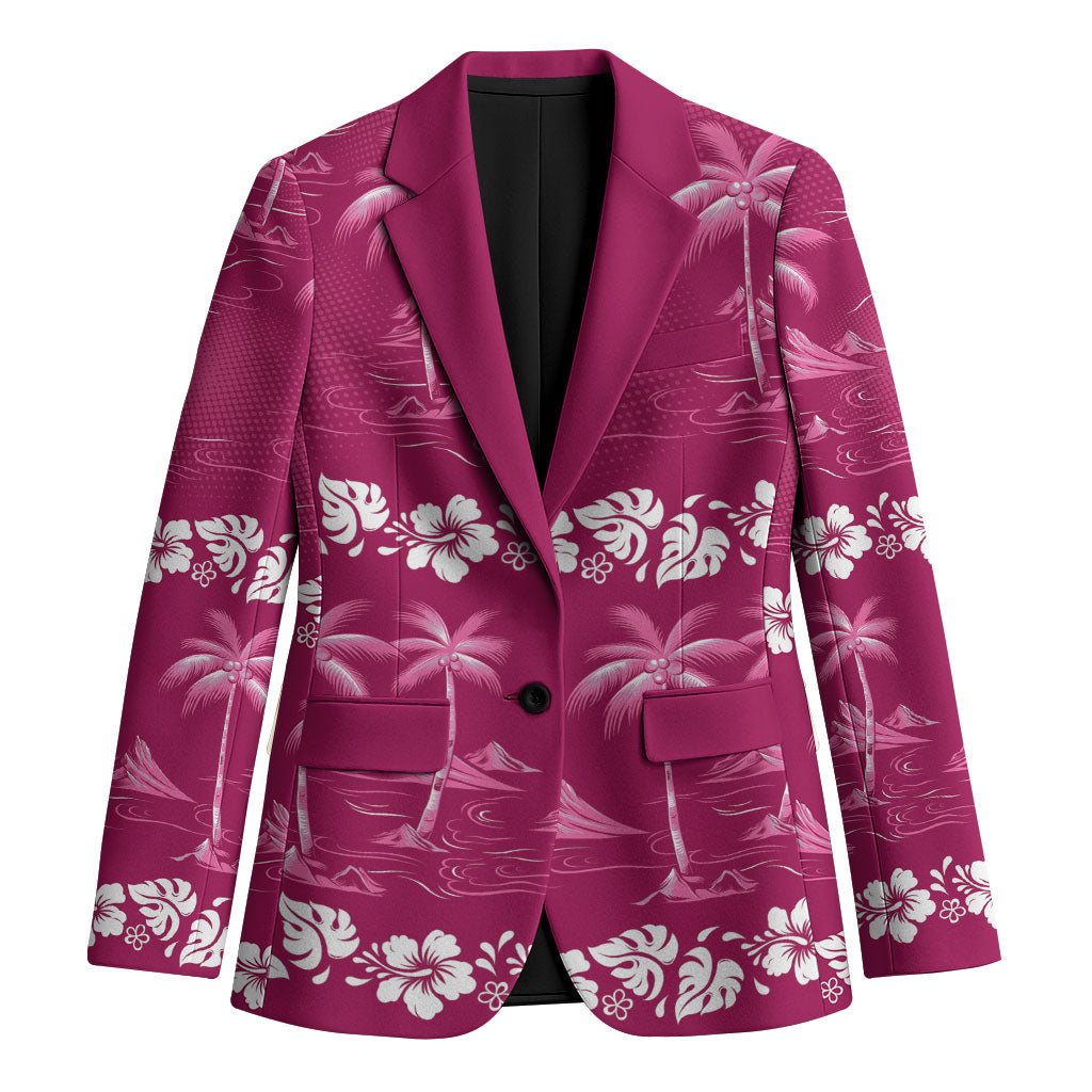 Pink Hawaii Palm Tree Hibiscus Blazer Fantasy Summer Vibe
