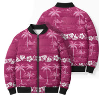 Pink Hawaii Palm Tree Hibiscus Bomber Puffer Jacket Fantasy Summer Vibe