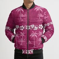Pink Hawaii Palm Tree Hibiscus Bomber Puffer Jacket Fantasy Summer Vibe