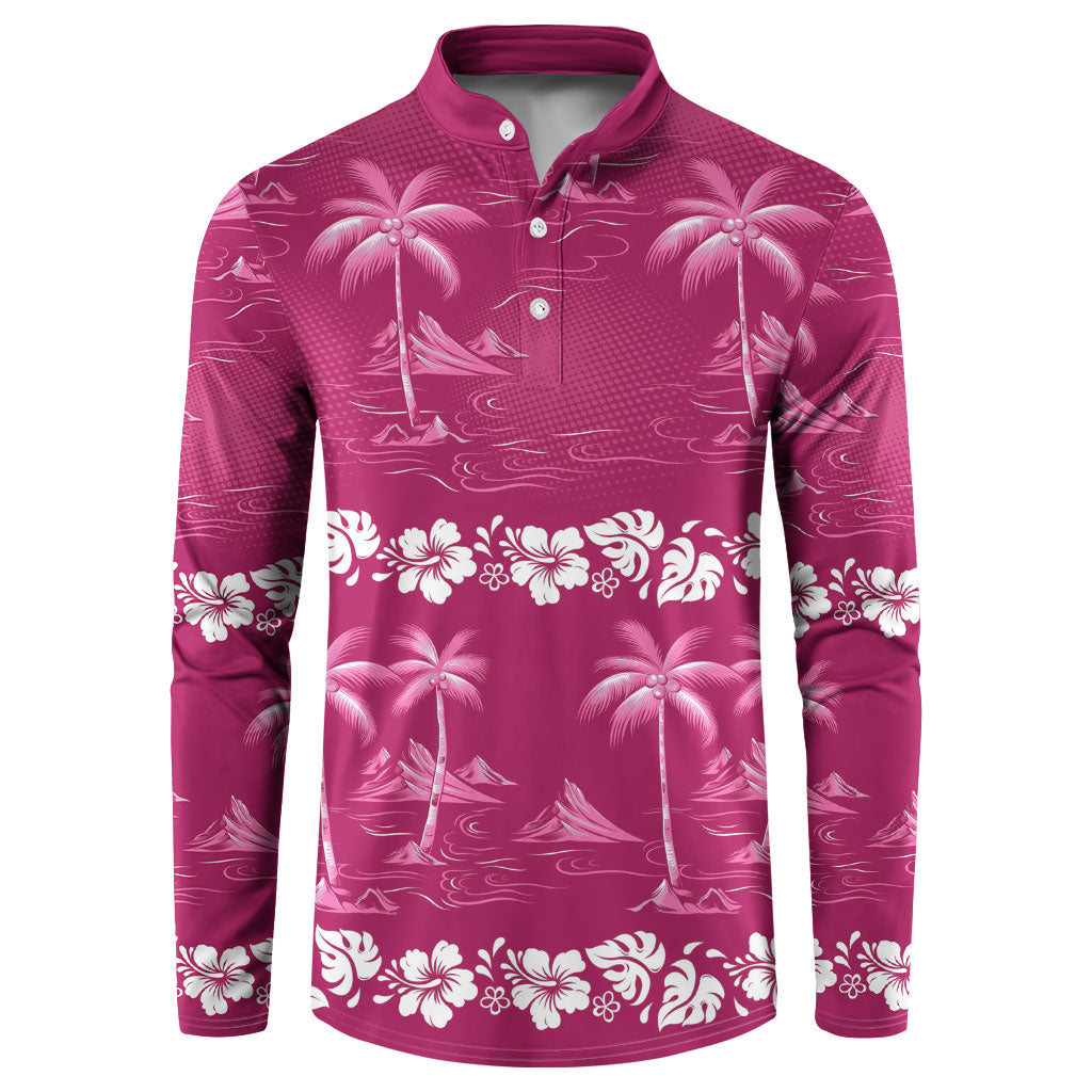 Pink Hawaii Palm Tree Hibiscus Button Sweatshirt Fantasy Summer Vibe