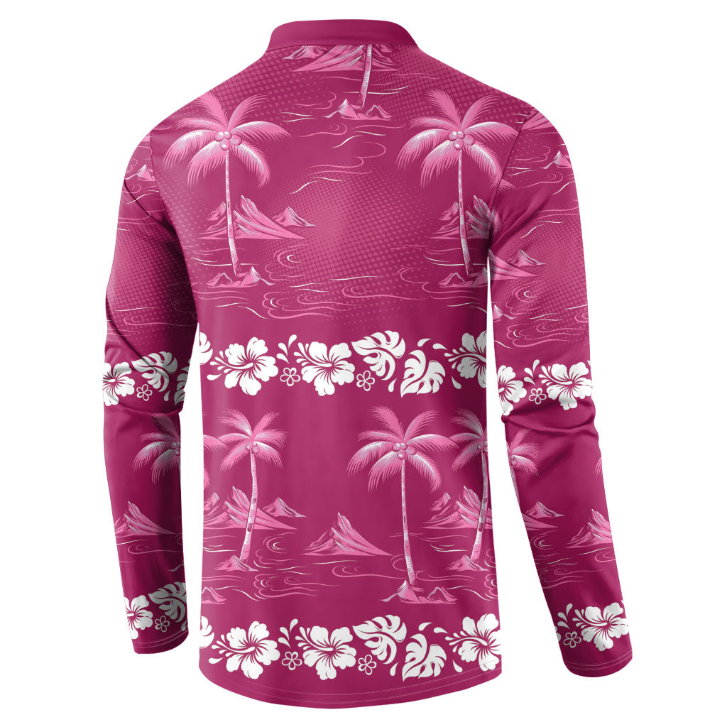 Pink Hawaii Palm Tree Hibiscus Button Sweatshirt Fantasy Summer Vibe