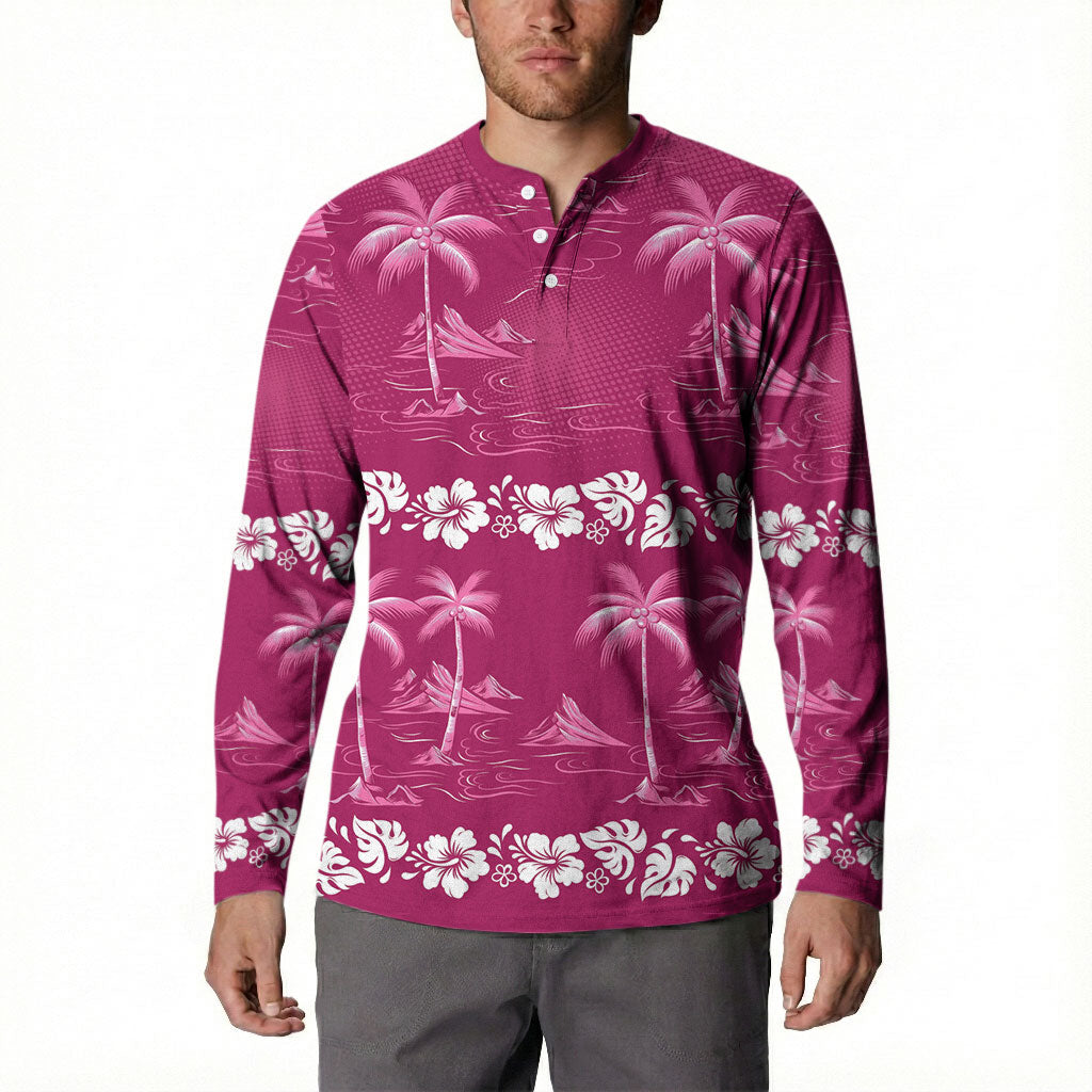 Pink Hawaii Palm Tree Hibiscus Button Sweatshirt Fantasy Summer Vibe